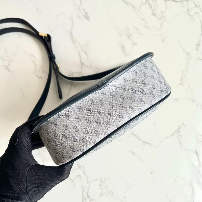 【LA LUNE】稀有中古包 Gucci藍黑色老花半月包 古董包 側背包 斜背包 單肩包-5