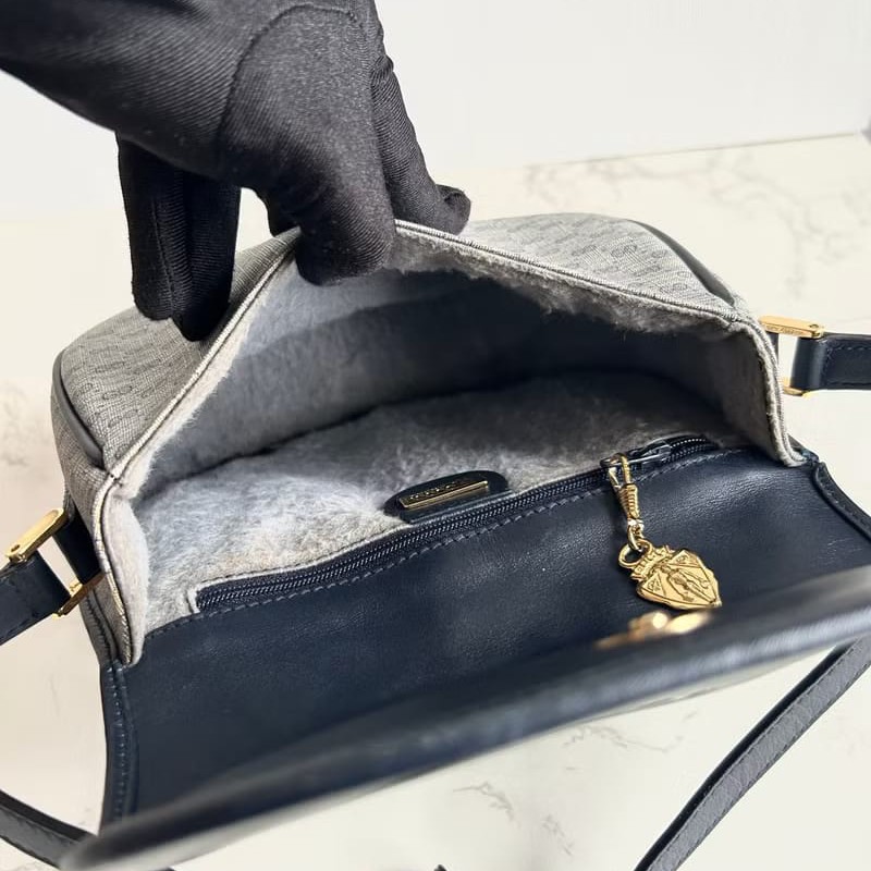 【LA LUNE】稀有中古包 Gucci藍黑色老花半月包 古董包 側背包 斜背包 單肩包-7