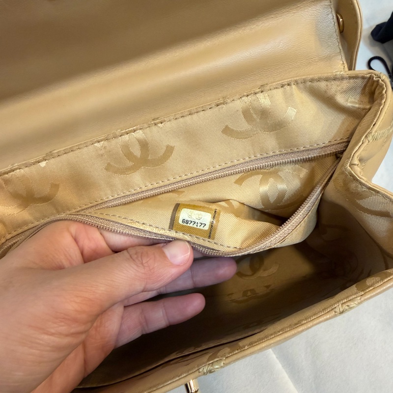 Chanel 香奈兒 米色 Kelly shoulder 單肩包 外縫線 大菱格 中古 24K金 Vintage-1