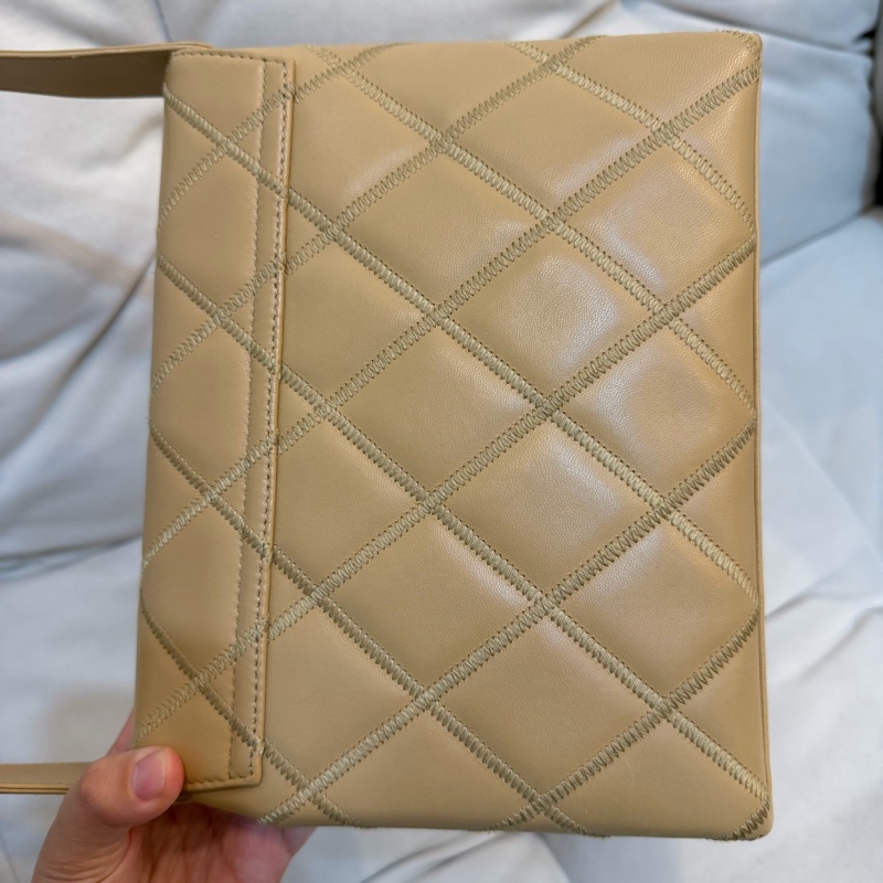 Chanel 香奈兒 米色 Kelly shoulder 單肩包 外縫線 大菱格 中古 24K金 Vintage-7