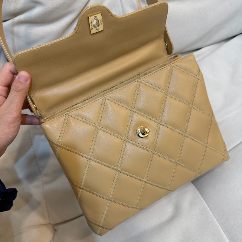 Chanel 香奈兒 米色 Kelly shoulder 單肩包 外縫線 大菱格 中古 24K金 Vintage-8