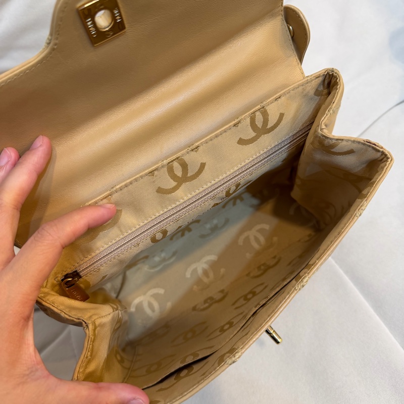 Chanel 香奈兒 米色 Kelly shoulder 單肩包 外縫線 大菱格 中古 24K金 Vintage-9