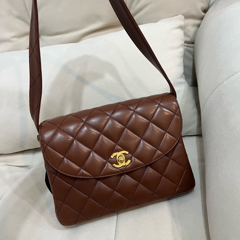 Chanel 香奈兒 網紅爆款 Kelly shoulder 巧克力色 中古 24K金 Vintage-0
