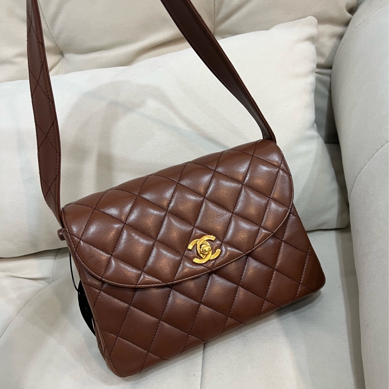 Chanel 香奈兒 網紅爆款 Kelly shoulder 巧克力色 中古 24K金 Vintage-1