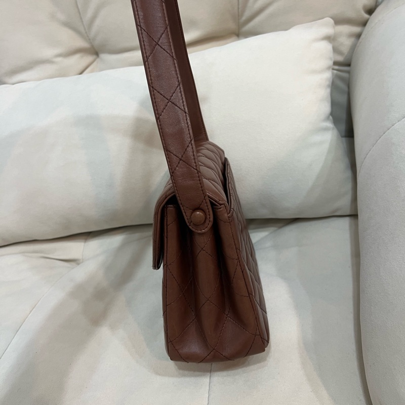 Chanel 香奈兒 網紅爆款 Kelly shoulder 巧克力色 中古 24K金 Vintage-3