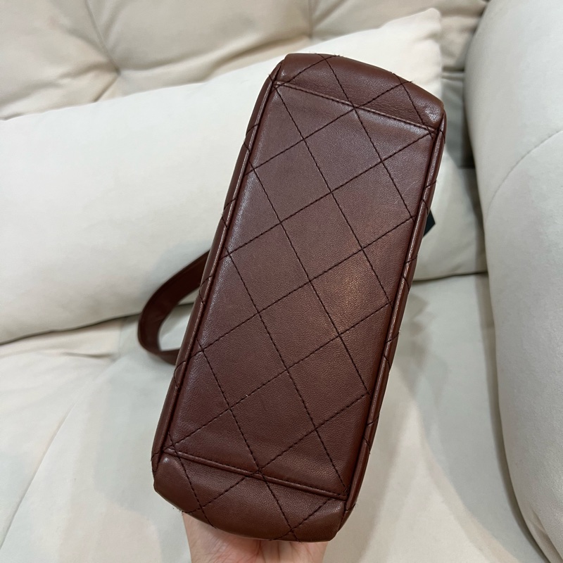 Chanel 香奈兒 網紅爆款 Kelly shoulder 巧克力色 中古 24K金 Vintage-4