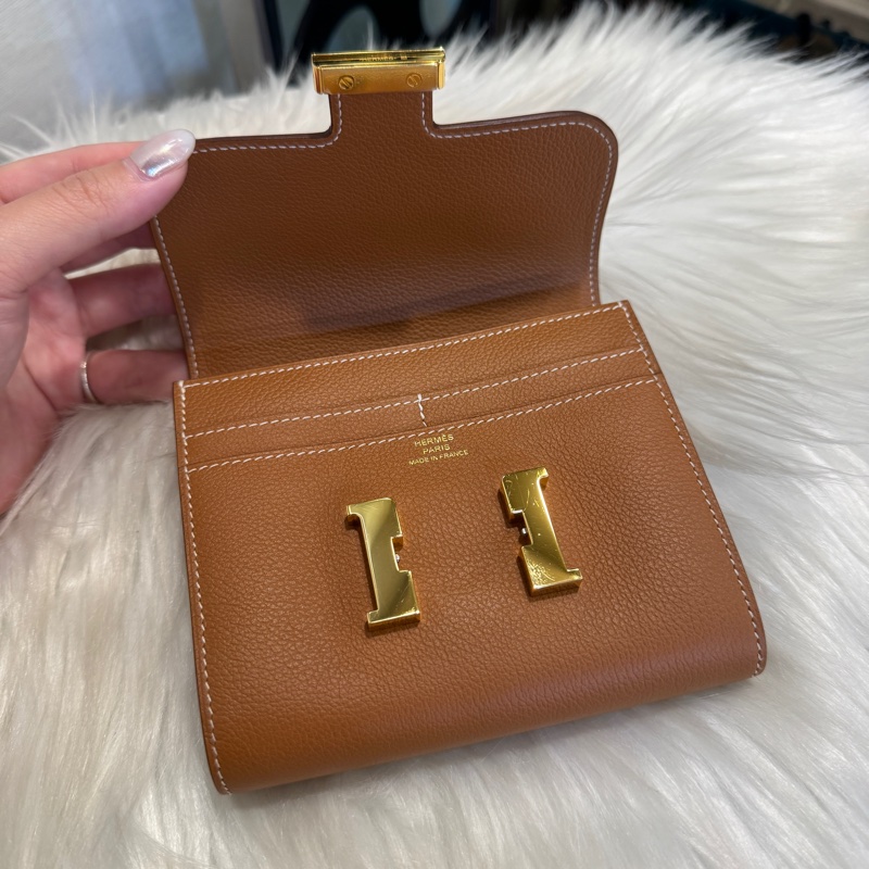 Hermes Constance 金棕金Evercolor 康康短夾 +鏈袋變顆包😍-6