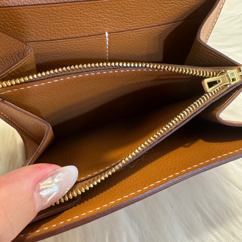 Hermes Constance 金棕金Evercolor 康康短夾 +鏈袋變顆包😍-8