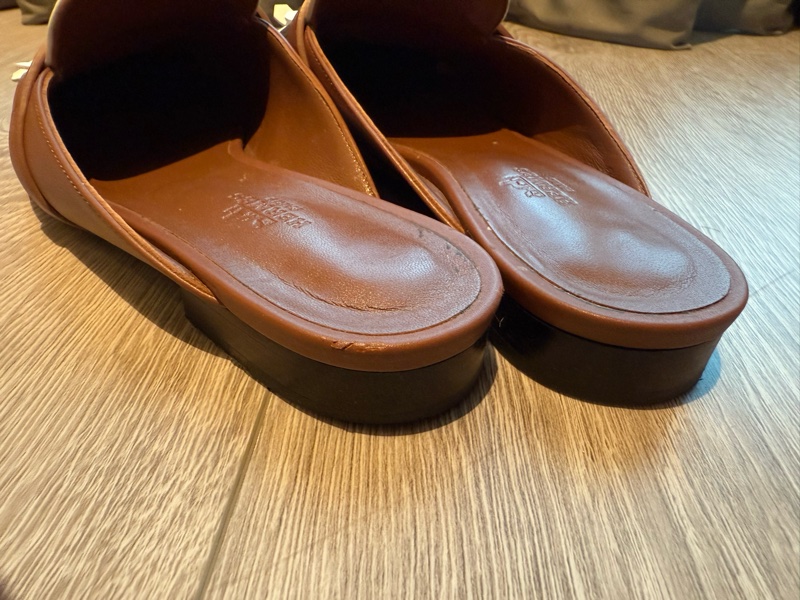 💖Hermes 流蘇 穆勒鞋💖 38號 棕色 ✨不議價✨-9