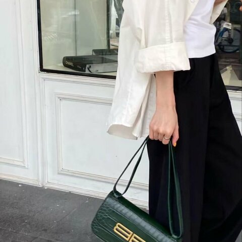 Balenciaga Gossip墨綠色鱷魚壓紋法棍包  全新閒置 配件塵袋