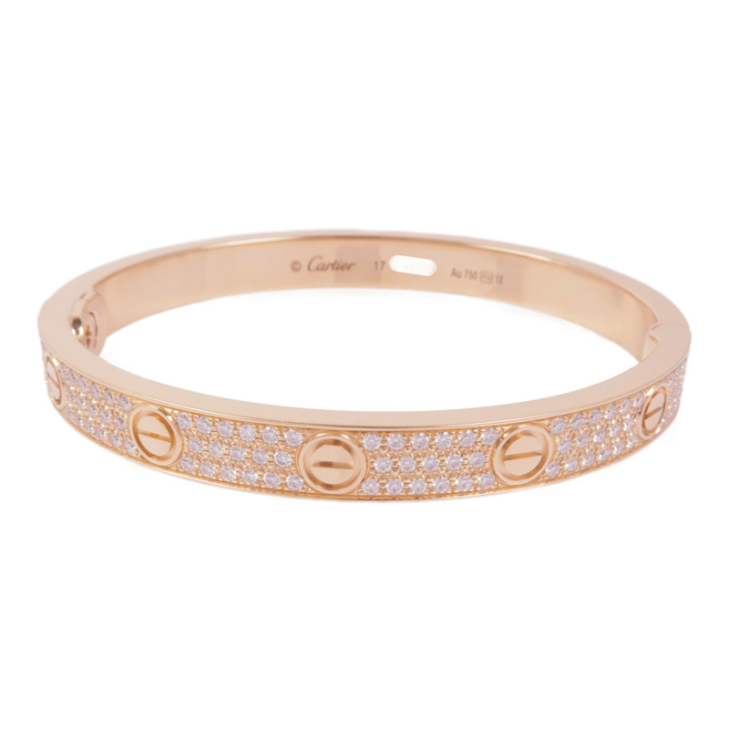 CARTIER 【激減優惠】18K玫瑰金Love Bracelet Full Diamond鑽石手鐲Cartier#17-0