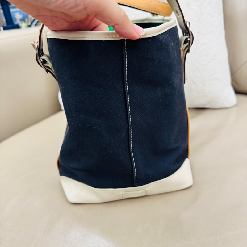 Coach 「雙面」手提大包、防水帆布+白色牛皮材質-2