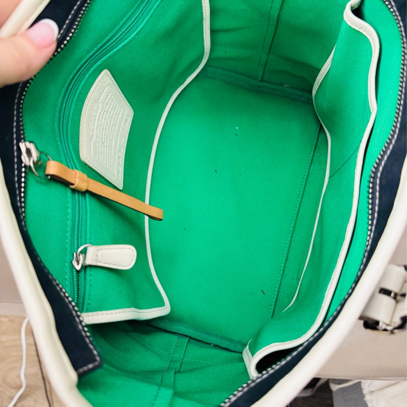 Coach 「雙面」手提大包、防水帆布+白色牛皮材質-13