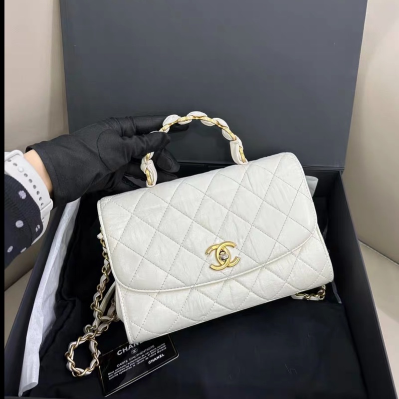 Chanel • Coco Handle 經典白金褶皺羊皮翻蓋包 全配💖-3