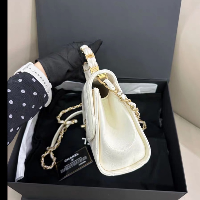 Chanel • Coco Handle 經典白金褶皺羊皮翻蓋包 全配💖-6