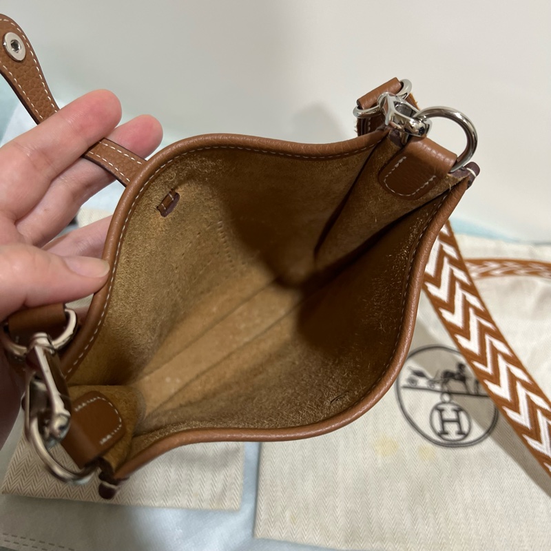 Hermes 愛馬仕 mini evelyne 16 金棕 銀釦-7