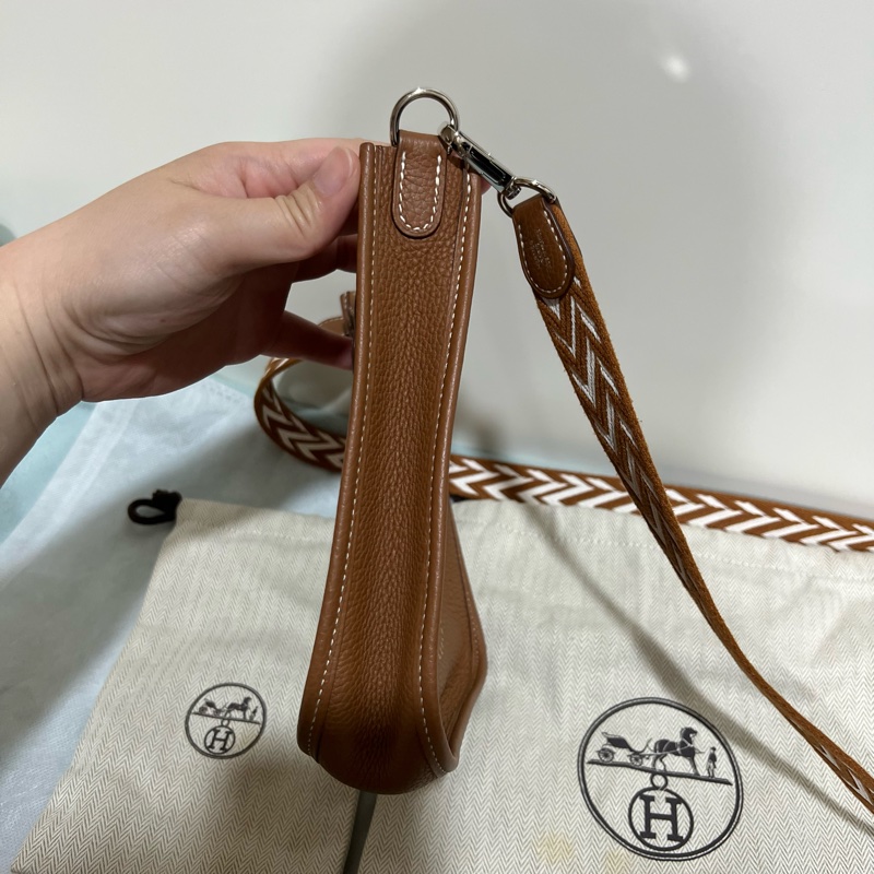 Hermes 愛馬仕 mini evelyne 16 金棕 銀釦-9