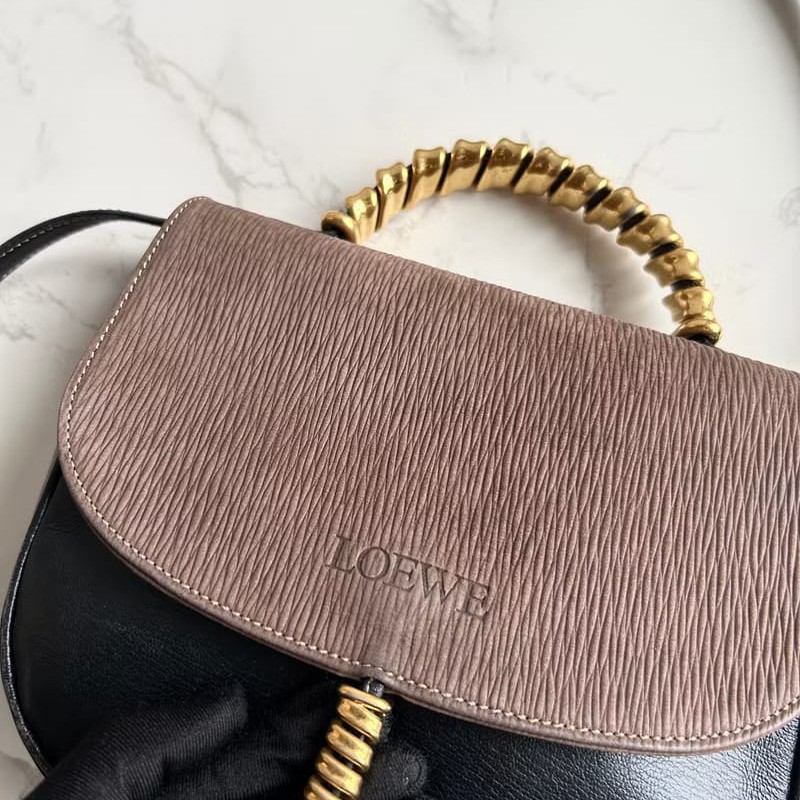 【LA LUNE】絕版中古包 Loewe拼色蛇骨凱莉包 側背包 斜背包 皮革包 單肩包-2