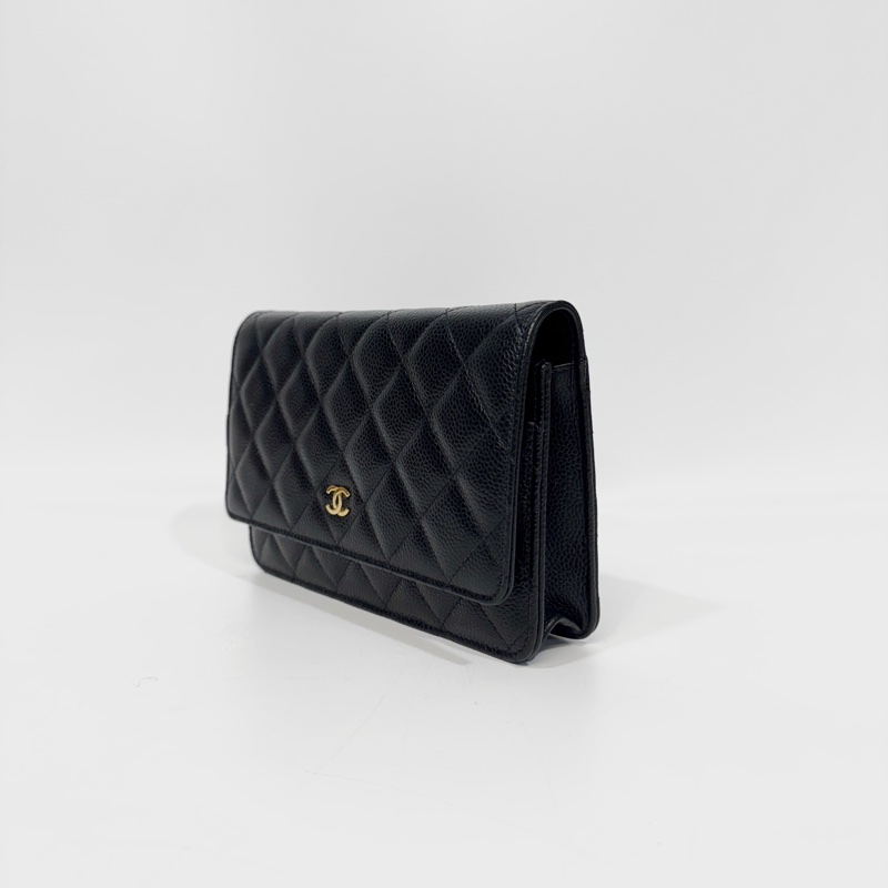 CHANEL黑金荔枝牛皮菱格紋WOC鏈包/A33814-1