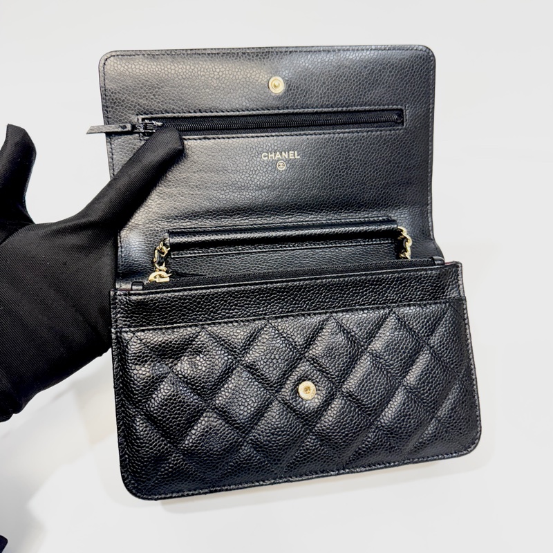 CHANEL黑金荔枝牛皮菱格紋WOC鏈包/A33814-5