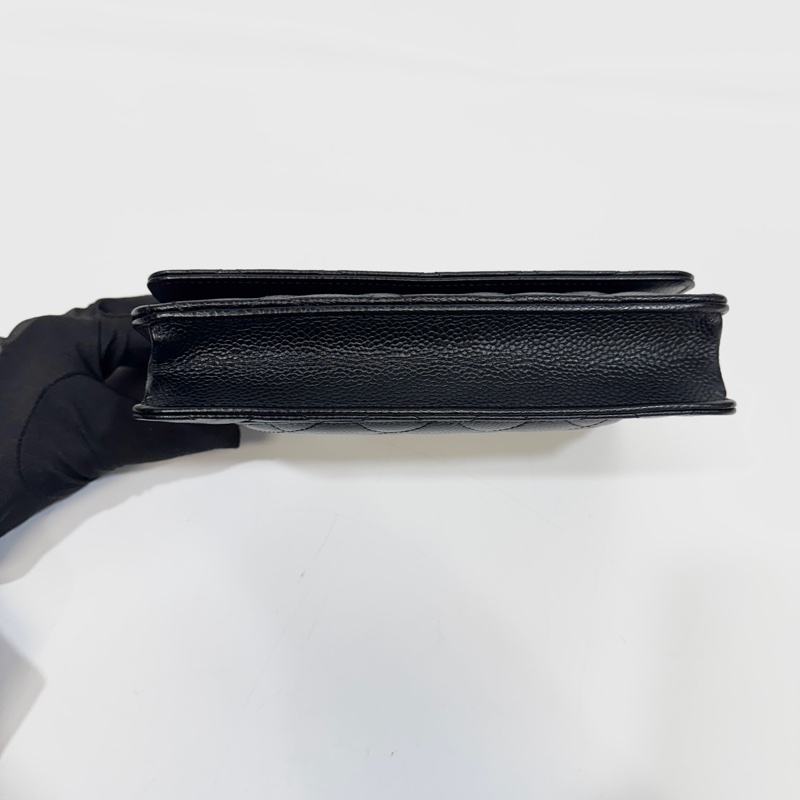 CHANEL黑金荔枝牛皮菱格紋WOC鏈包/A33814-6