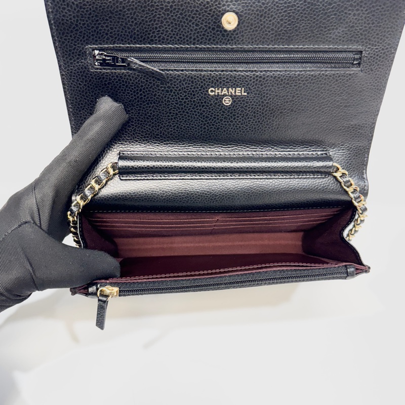 CHANEL黑金荔枝牛皮菱格紋WOC鏈包/A33814-7