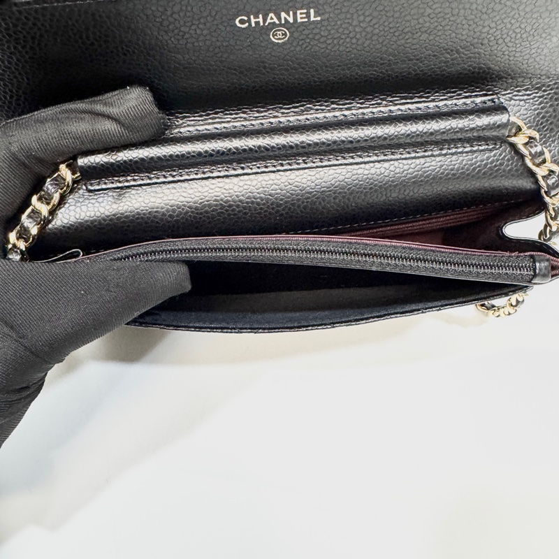 CHANEL黑金荔枝牛皮菱格紋WOC鏈包/A33814-8