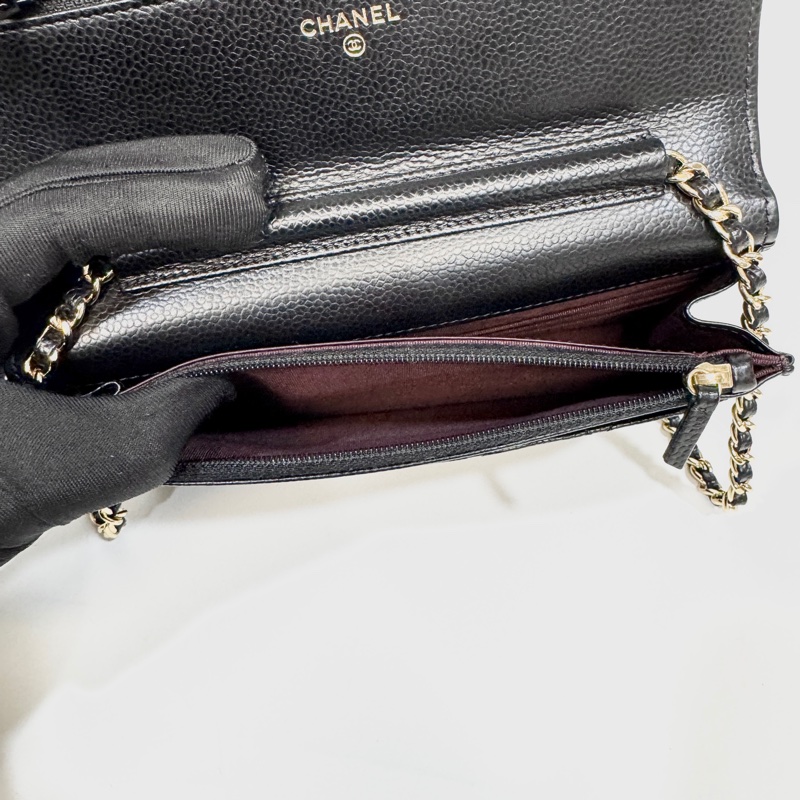 CHANEL黑金荔枝牛皮菱格紋WOC鏈包/A33814-9