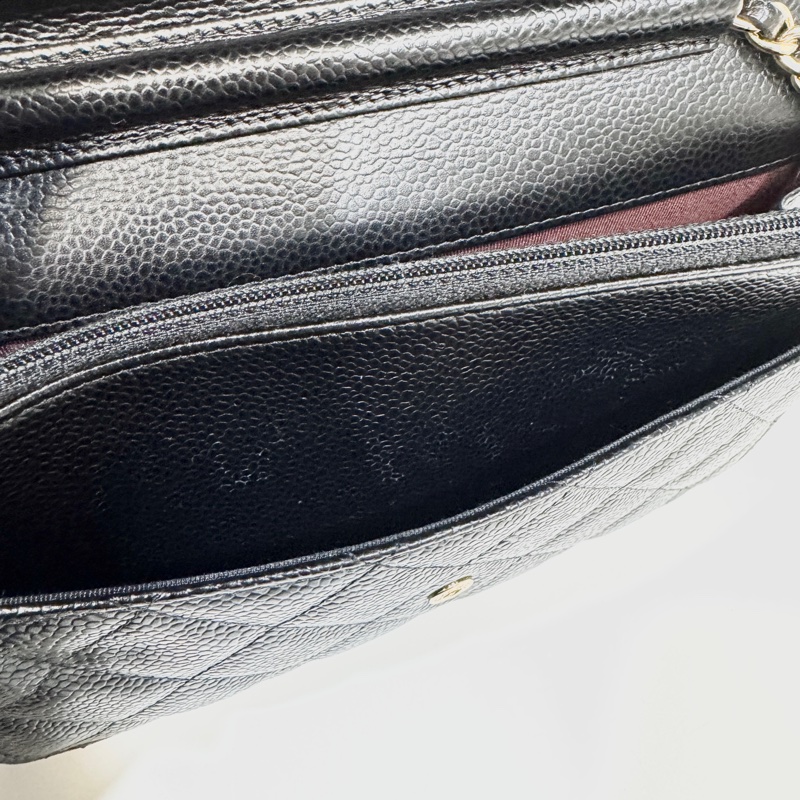 CHANEL黑金荔枝牛皮菱格紋WOC鏈包/A33814-11