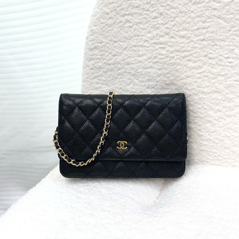 超優惠🖤CHANEL黑金荔枝牛皮菱格紋WOC鏈包/A33814-6