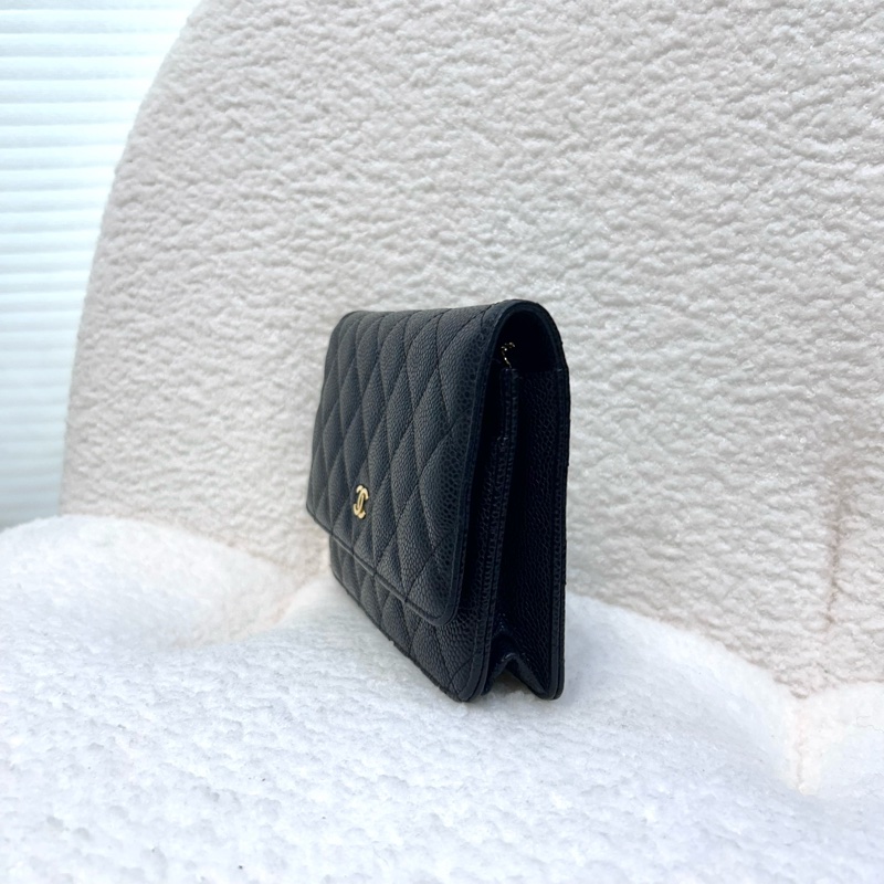 超優惠🖤CHANEL黑金荔枝牛皮菱格紋WOC鏈包/A33814-7