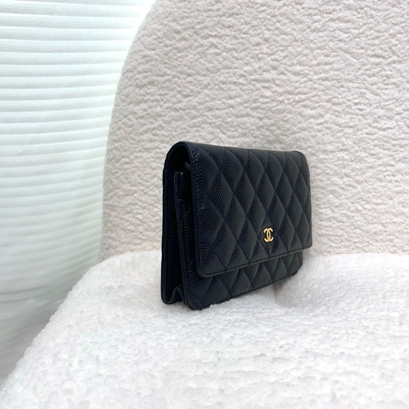 超優惠🖤CHANEL黑金荔枝牛皮菱格紋WOC鏈包/A33814-8