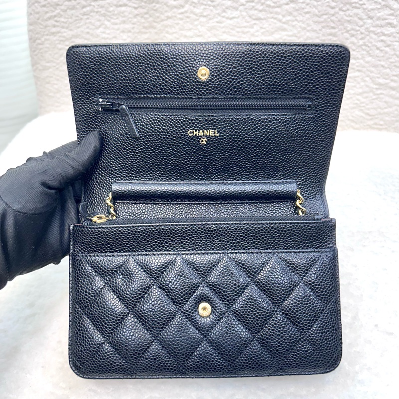 超優惠🖤CHANEL黑金荔枝牛皮菱格紋WOC鏈包/A33814-10