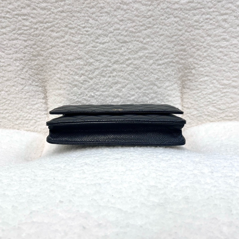 超優惠🖤CHANEL黑金荔枝牛皮菱格紋WOC鏈包/A33814-12