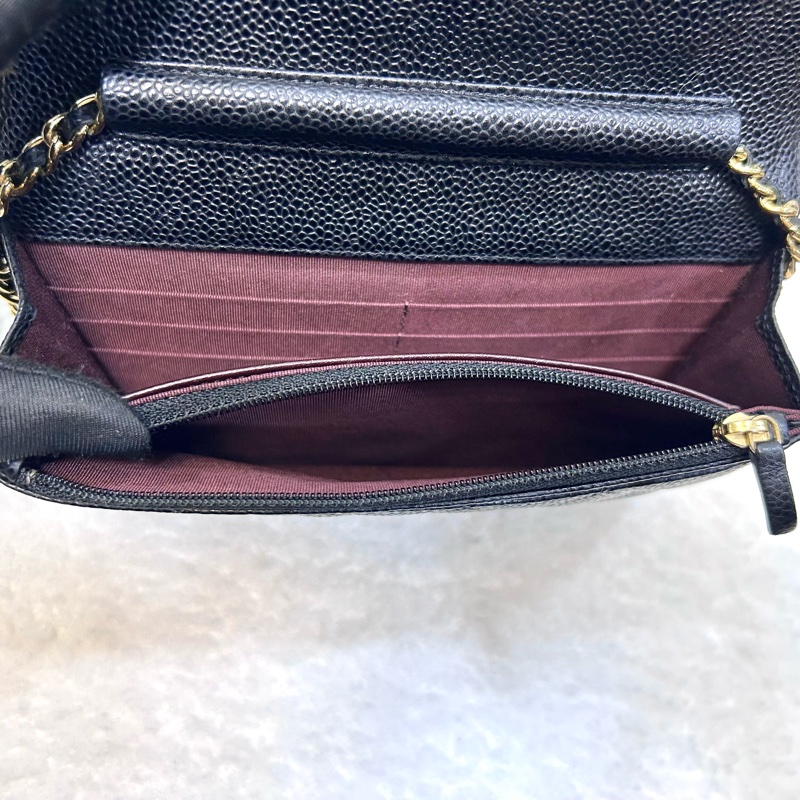 超優惠🖤CHANEL黑金荔枝牛皮菱格紋WOC鏈包/A33814-19