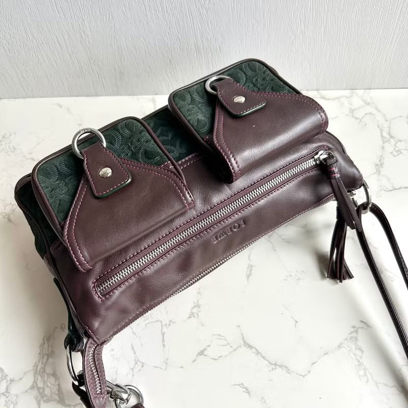 【LA LUNE】絕版古董包 Loewe拼色兩用側背包 斜孭包 腋下包 皮革包 單肩包-4