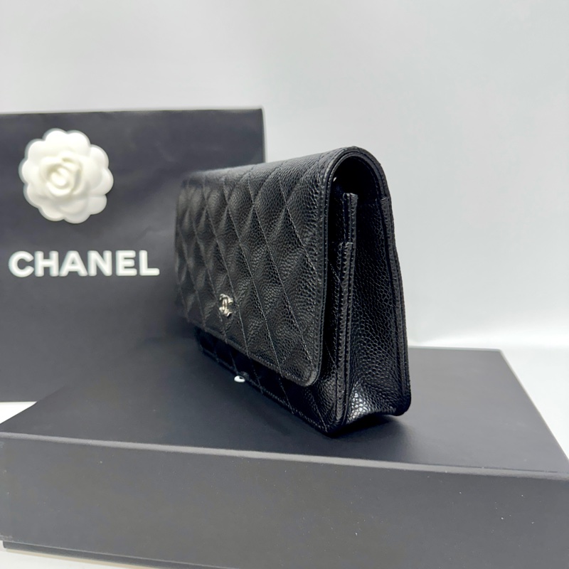 CHANEL黑銀荔紋牛皮磁吸釦WOC/AP0250-2