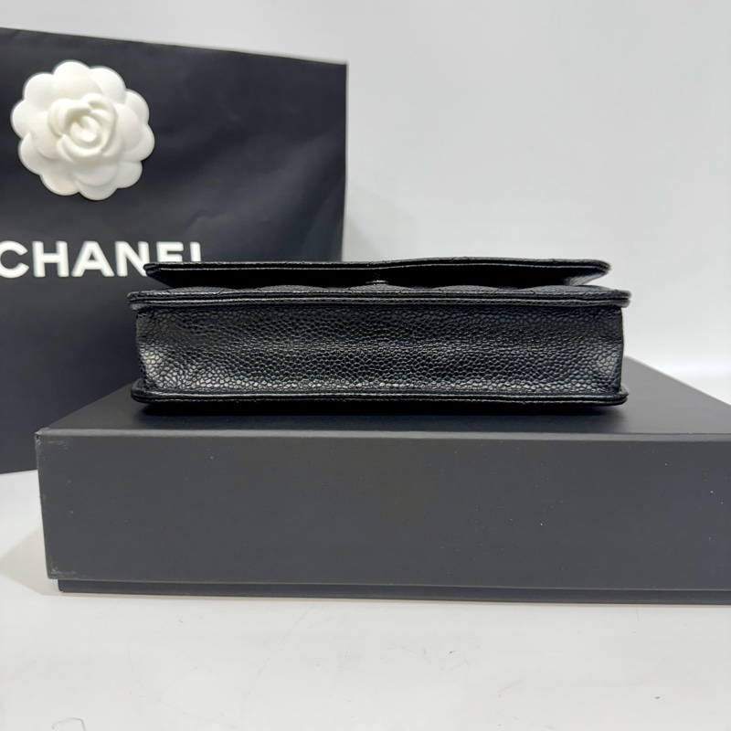 CHANEL黑銀荔紋牛皮磁吸釦WOC/AP0250-5