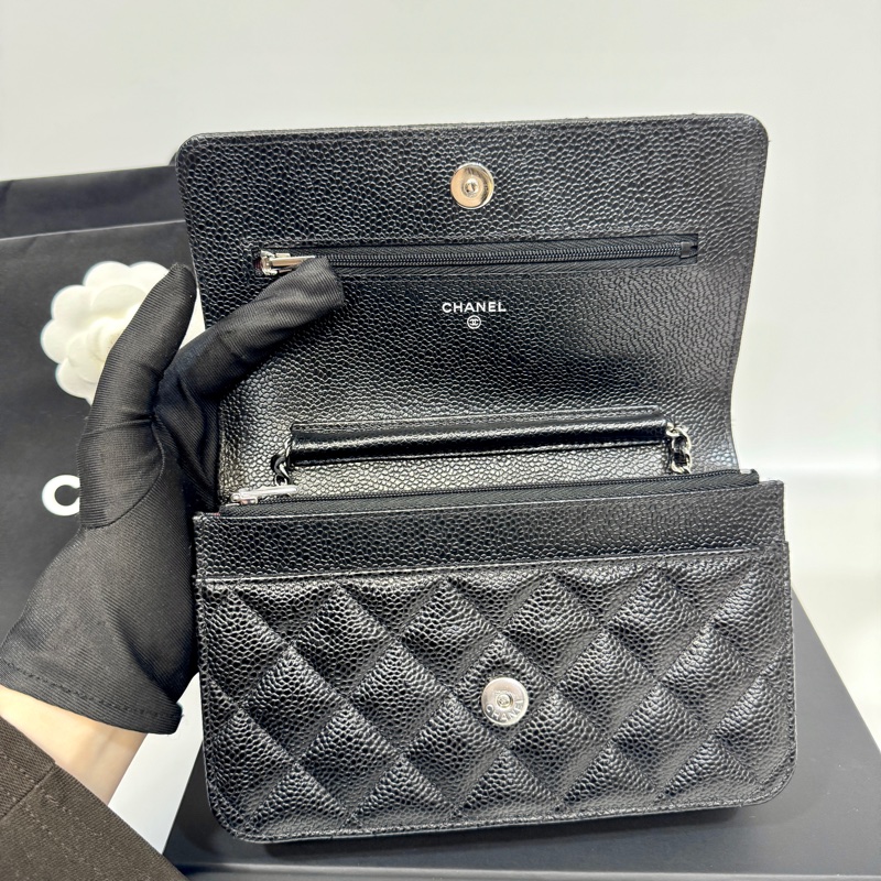 CHANEL黑銀荔紋牛皮磁吸釦WOC/AP0250-6