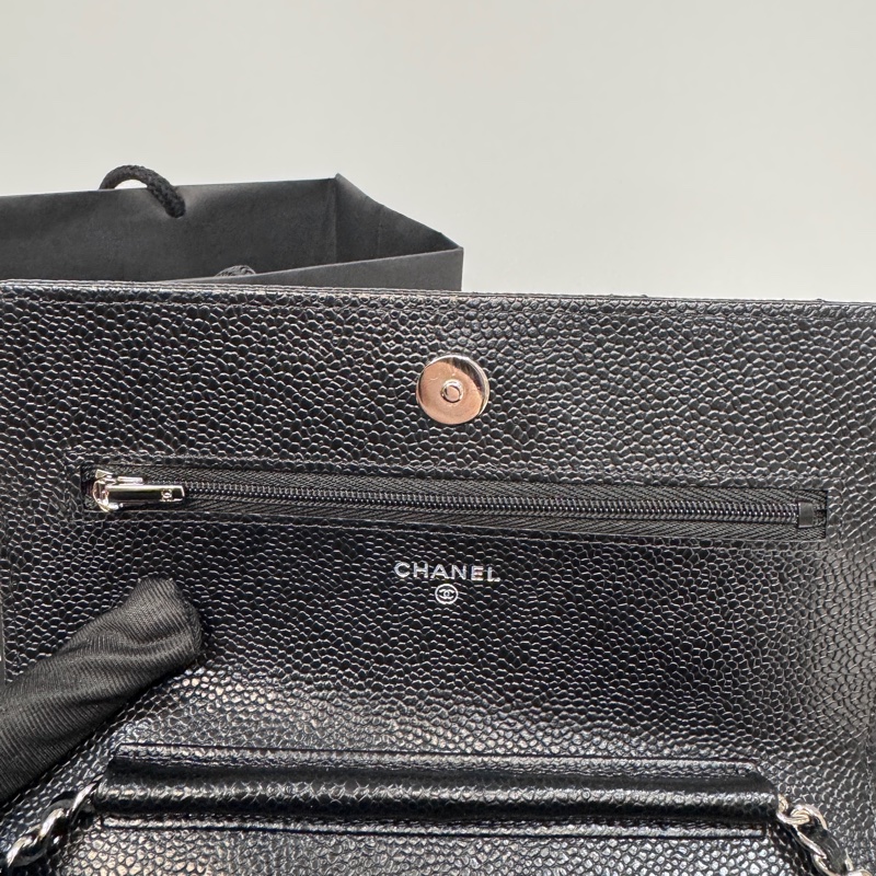 CHANEL黑銀荔紋牛皮磁吸釦WOC/AP0250-9