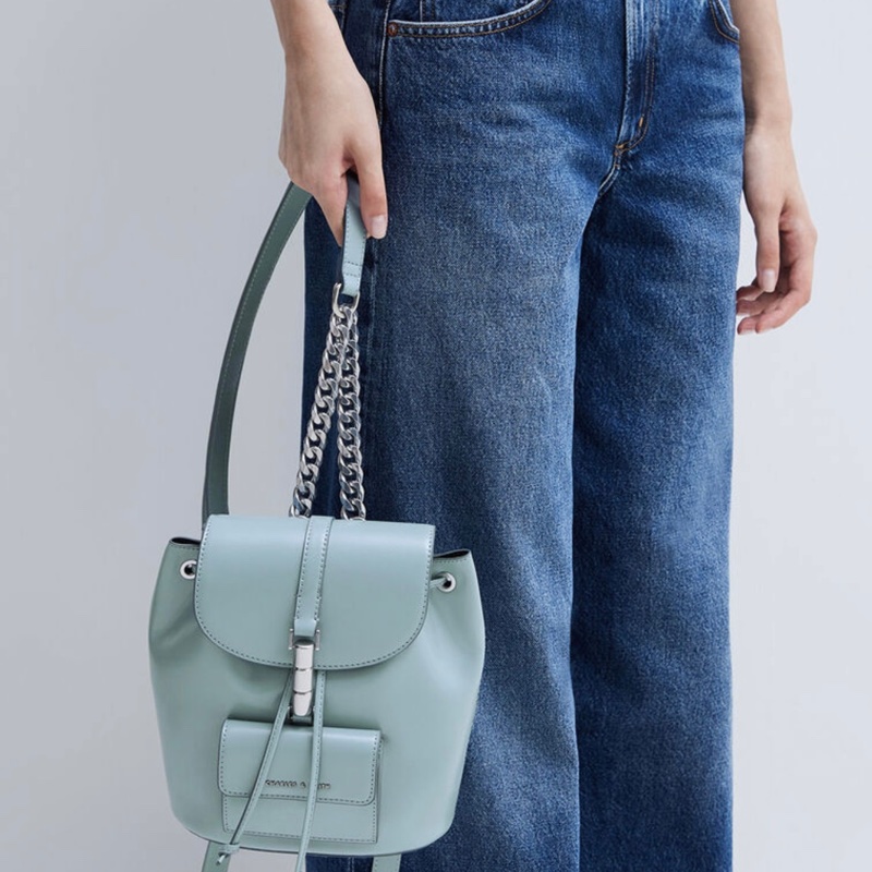 Charles&Keith Cesia 金屬裝飾雙肩背包 石板藍-4