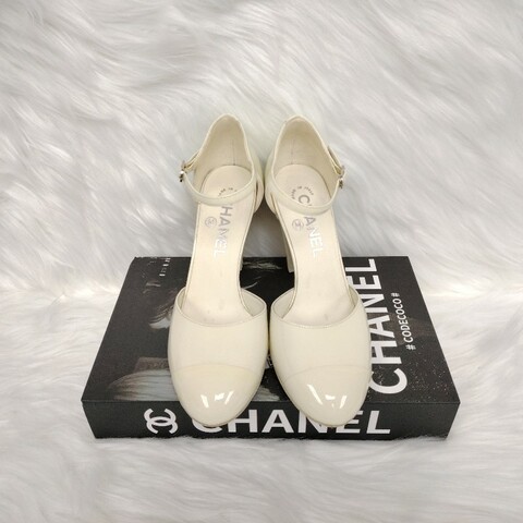 Chanel 香奈兒 22C 米白色漆皮 高跟鞋 35.5碼