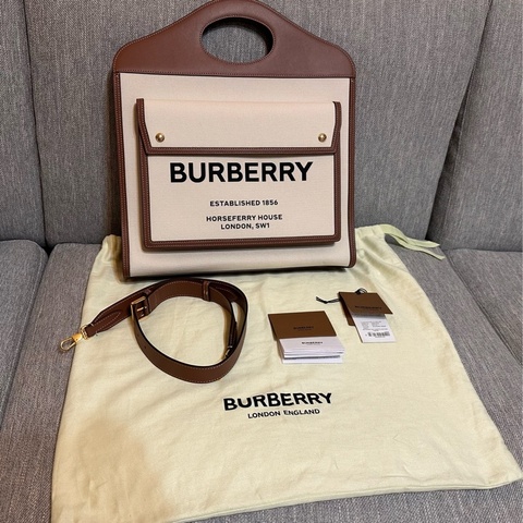 BURBERRY Pocket Bag 大型帆布拼皮革肩背口袋包8031745