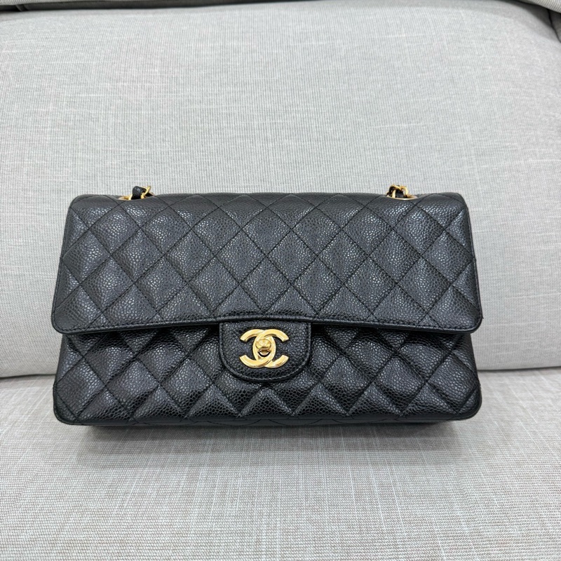 香奈兒CHANEL CF25黑金荔枝紋牛皮鏈條包 單肩斜挎包 中號-5