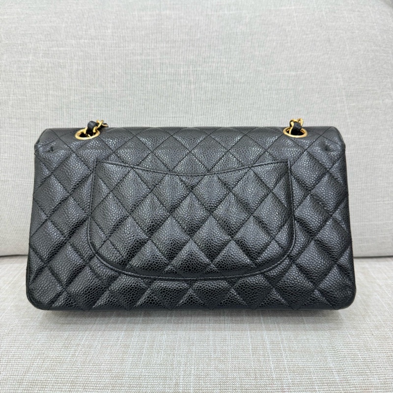 香奈兒CHANEL CF25黑金荔枝紋牛皮鏈條包 單肩斜挎包 中號-6