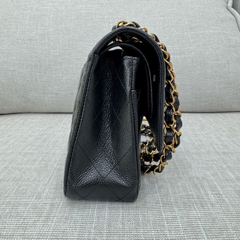 香奈兒CHANEL CF25黑金荔枝紋牛皮鏈條包 單肩斜挎包 中號-10