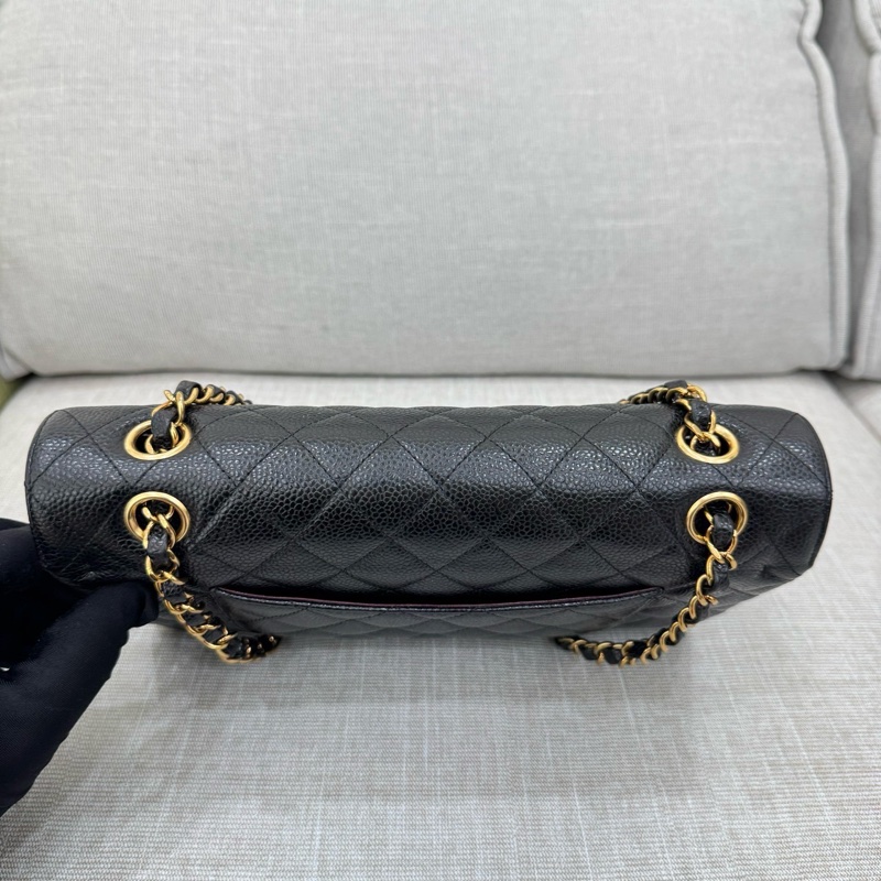 香奈兒CHANEL CF25黑金荔枝紋牛皮鏈條包 單肩斜挎包 中號-12