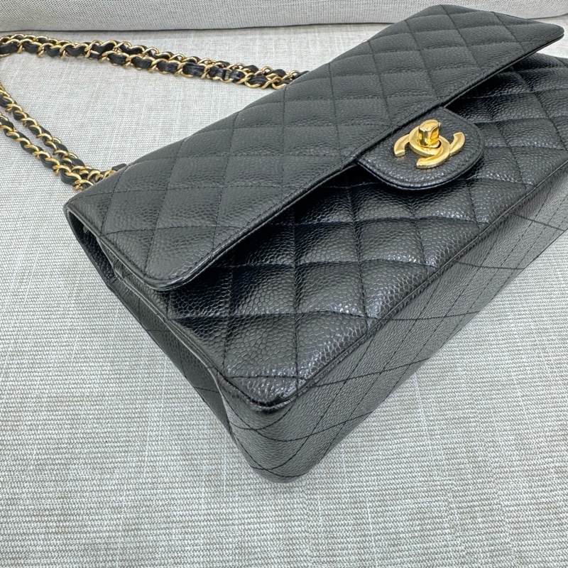 香奈兒CHANEL CF25黑金荔枝紋牛皮鏈條包 單肩斜挎包 中號-13