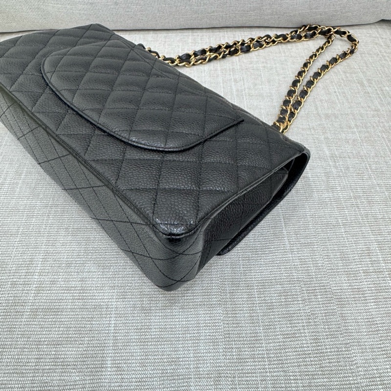 香奈兒CHANEL CF25黑金荔枝紋牛皮鏈條包 單肩斜挎包 中號-16