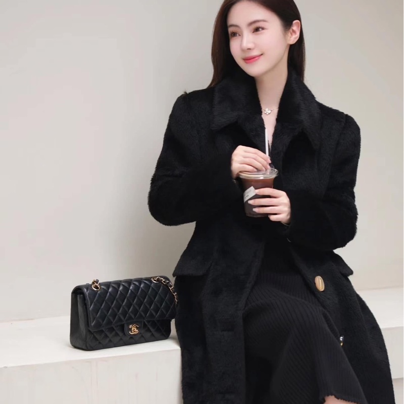 香奈兒CHANEL CF25黑金荔枝紋牛皮鏈條包 單肩斜挎包 中號-24